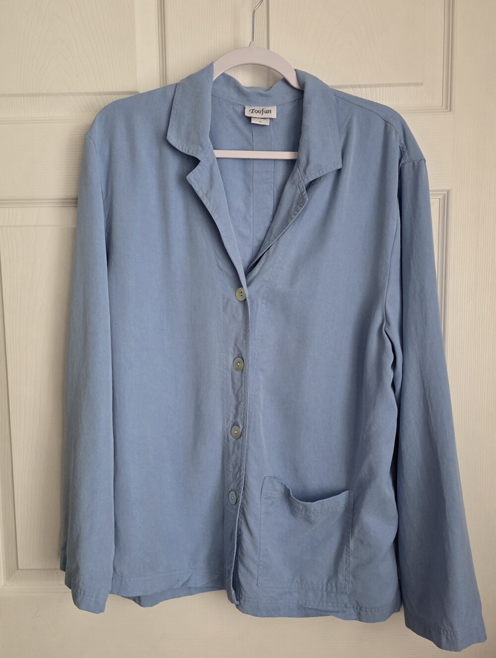 Toofan Button-Back Chambray Blue Tencel Shirt Jacket Lagenlook Blouse XL